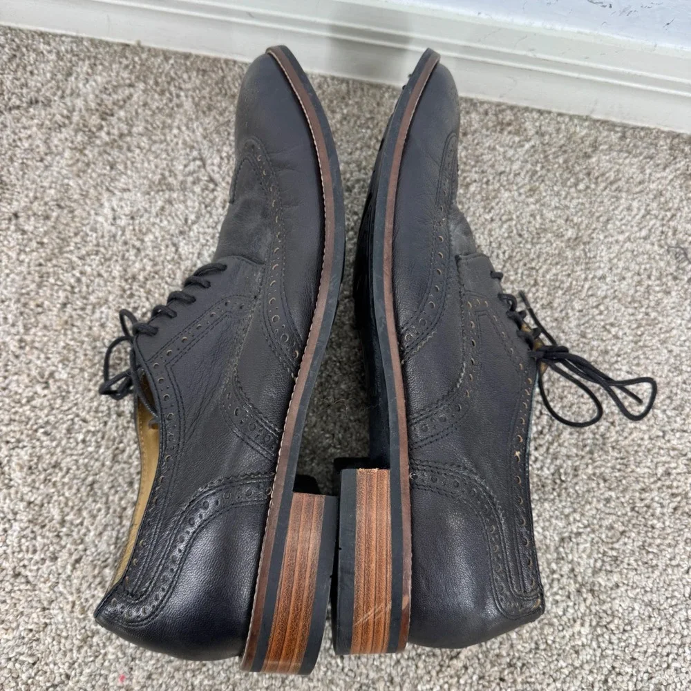 Cole Haan Mens Grand.OS Black Leather Wingtip Oxford Shoes Lace Size 10 M Brogue